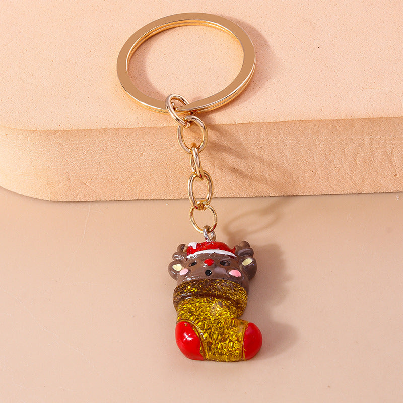 Wholesale Christmas Series Christmas Stockings Elk Snowman Gloves Resin Keychain